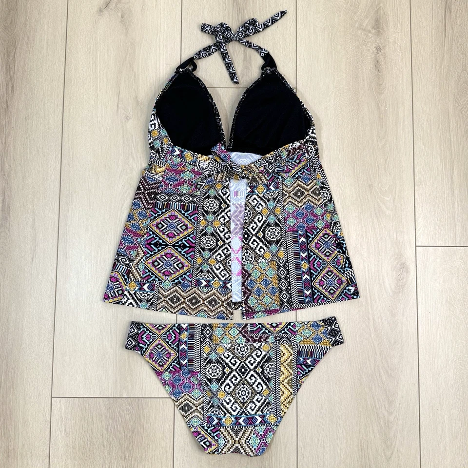 Conjunto de natación Tankini Mossimo para mujer parte superior XL inferior L multicolor boho estampado geométrico Foto 2 de 4
