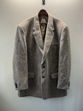 Harris Tweed Blazer Mens 46L Brown New Wool 2 Button Handwoven Herringbone Coat