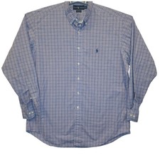 Ralph Lauren Yarmouth Mens 16.5 34/35 Blue Plaid Cotton Button Down Shirt Dress