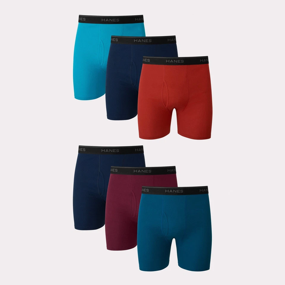 Hanes Men's Cool DRI Boxer Briefs Pack, Moisture-Wicking 100% Cotton, 6-Pack
