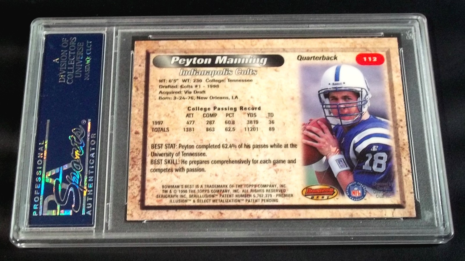 PSA 10 Gem Mint Rc Peyton Manning Rookie 1998 Bowmans Best #112 *(FREE SHIPPING) view 5