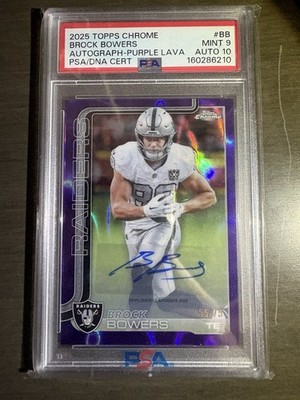 2025 Topps Chrome Brock Bowers Purple Lava Refractor Auto /75 PSA 9 Auto 10