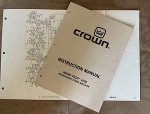 Vintage Crown Micro Tech 1000 Amplifier Original Manual
