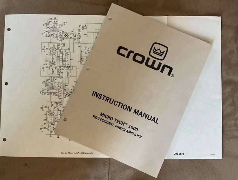 Vintage Crown Micro Tech 1000 Amplifier Original Manual