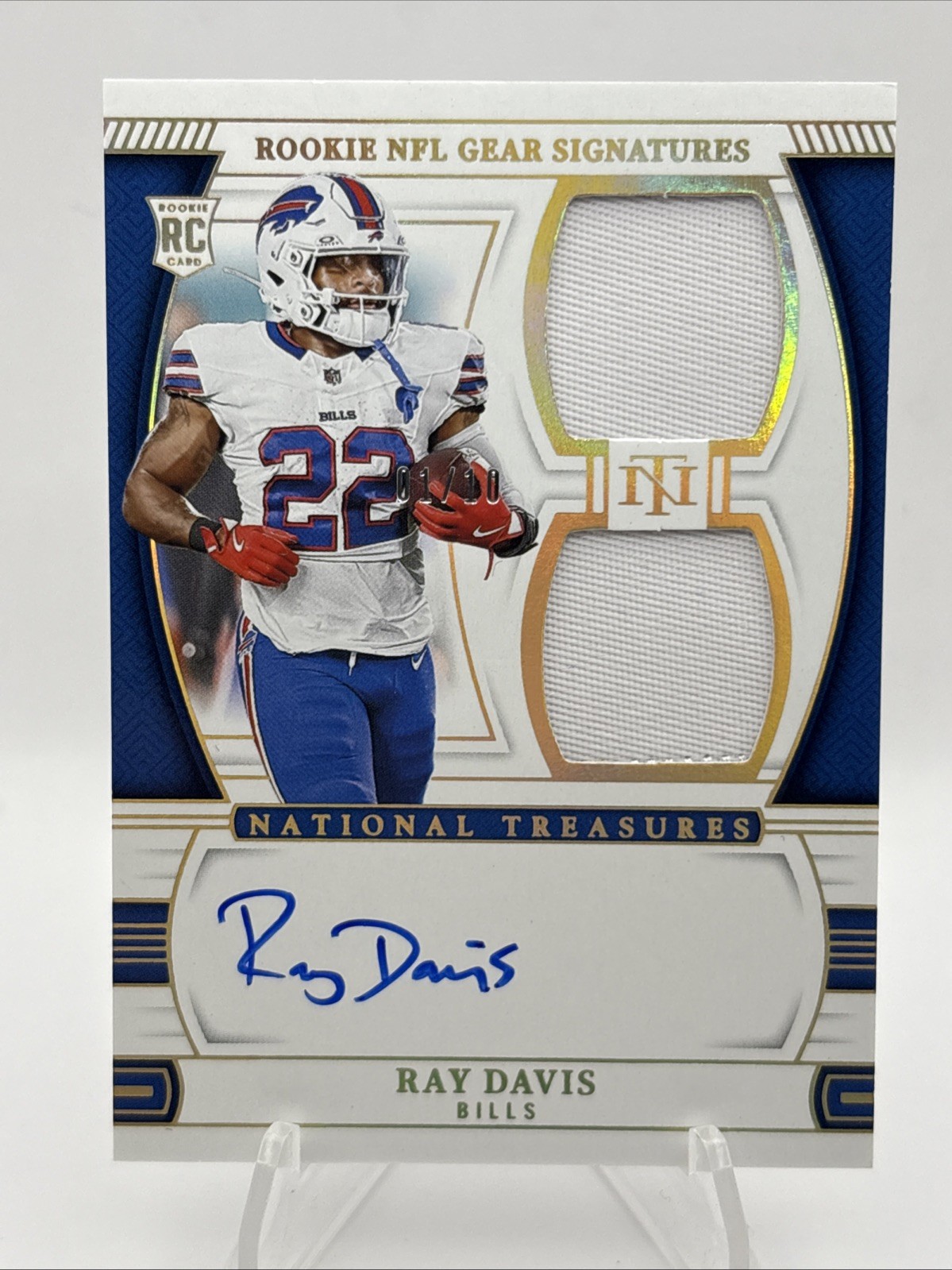 RAY DAVIS 2024 NATIONAL TREASURES ROOKIE NFL GEAR DUAL PATCH AUTO Gold 01/10-A