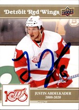 Justin Abdelkader Signed 2026 Upper Deck Detroit Red Wings Centennial Gold Card