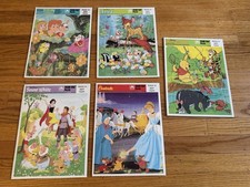 New Vtg Disney Frame Tray Puzzles Tartan Bambi Pooh Cinderella Snow White