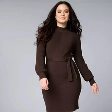 Simply Vera Vera Wang Diagonal Ribbed Womens Sweater Dress Brown Pullover XS NWT