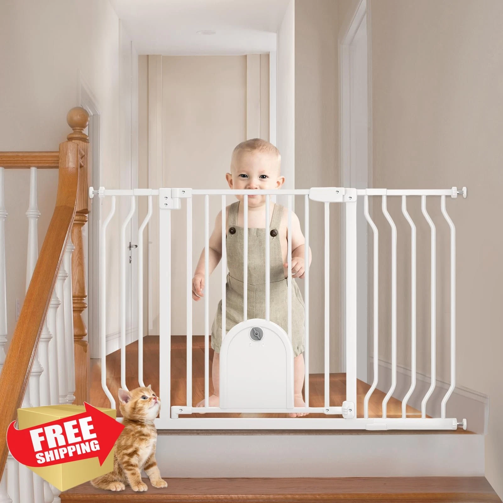 ECHOSOLAR Baby Gate White 29.5"-48.5" Cat Door