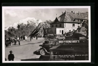 Postcard Passo dello Stelvio, Albergo Passo Stelvio e Gruppo dell'Ortles 