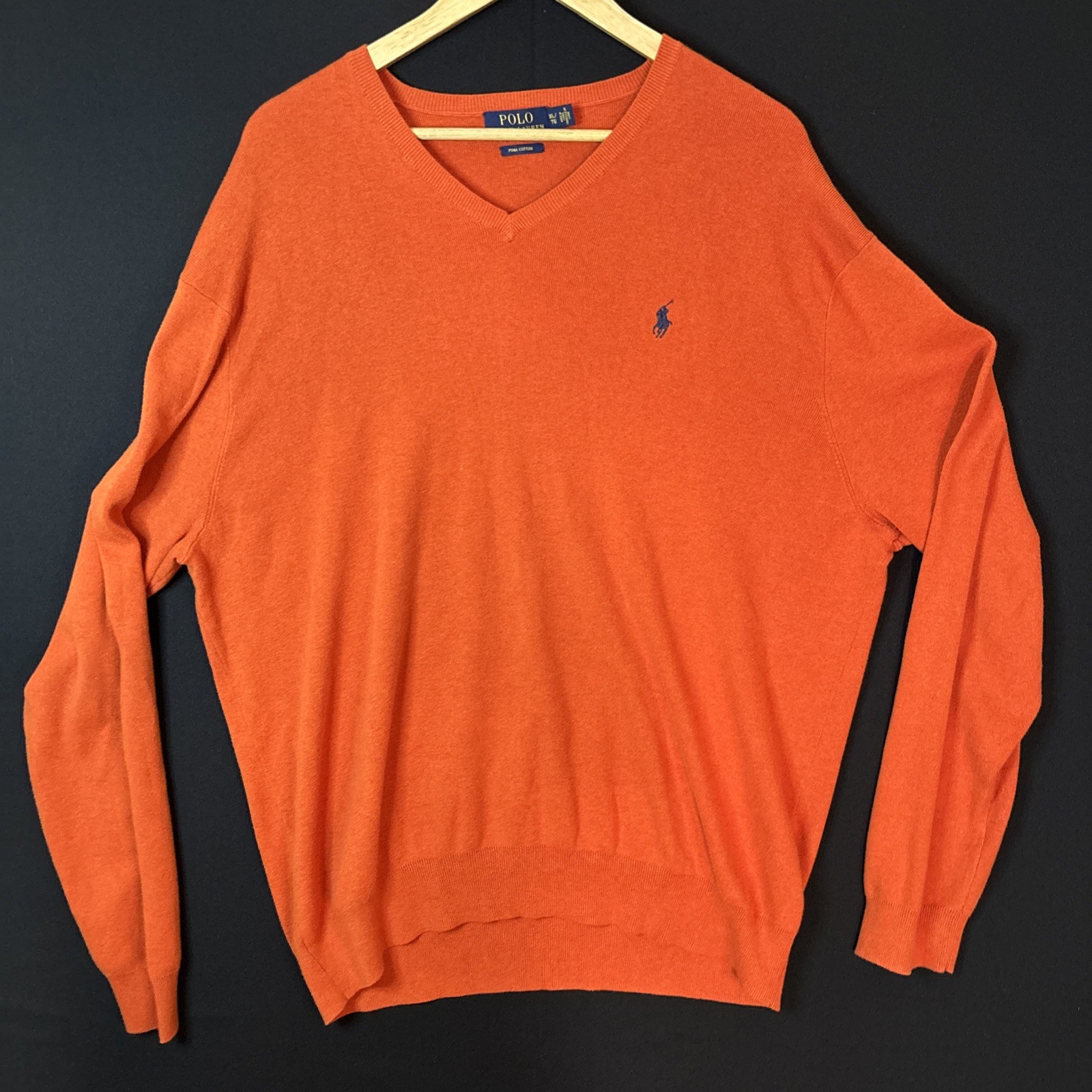 Polo Ralph Lauren Burnt Orange V-Neck Pima Cotton Knit Jumper - Men's XL