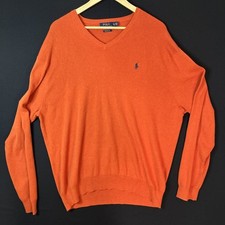 Polo Ralph Lauren Burnt Orange V-Neck Pima Cotton Knit Jumper - Men's XL