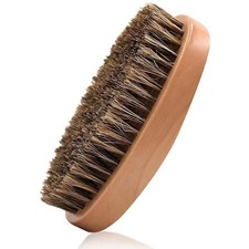 Men's Boar Hair Beard Brush - Soft Bristle Mustache Grooming, Oval Wood Handle