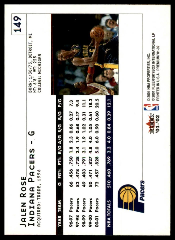 2001-02 Fleer Premium #149 Jalen Rose - Image 2 of 2