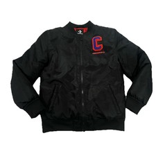 Converse Jacket Youth Large Black Bomber Full Zip Chenille Logo Pockets