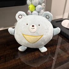 Daiso Plush Bear Blue  Teddy Oval Stuffed Animal Pillow Toy 8”