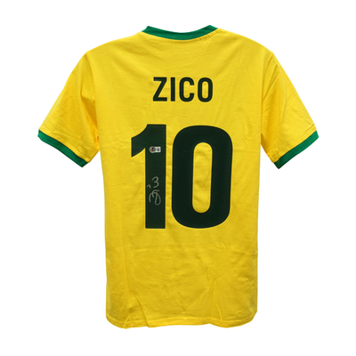 Zico Signed Vintage Brazil FC Home Soccer Jersey #10 with Beckett