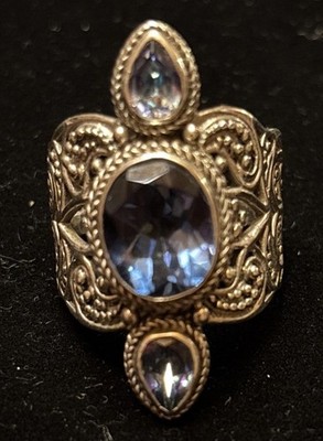 Sarda Sterling Silver Iolite Mystic Topaz Ring Size 11 Bali Artisan 13.4g Blue