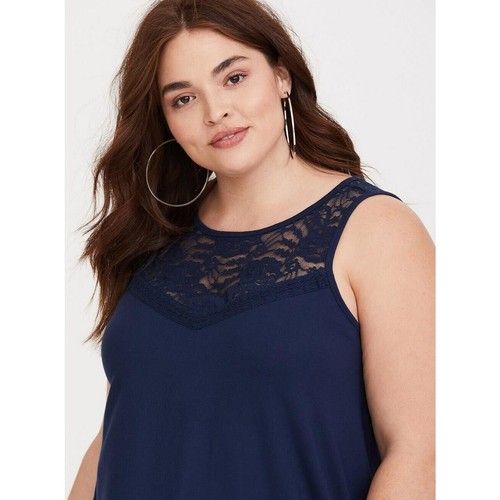 Torrid Super Soft Crew Neck Lace Yoke Swing Tank Navy Blue Size 0 Item 11385541