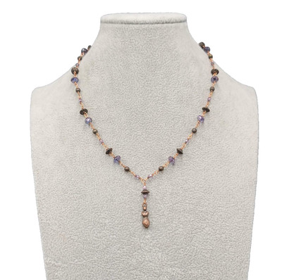 Y Drop Beaded Necklace Copper tone Female Goddess Pendant 18''