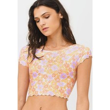 L Space Wildflower Rashguard Top Short Sleeve Size Small Orange Floral NWT
