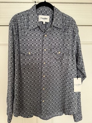 Corridor Small NWT Overshot Western Snap Shirt Custom Pattern Check Chambray