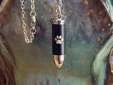 Mens Bullet Cremation Necklace Pendant Urn 4 Ashes SMALL VIAL Pet Paw Print Dog