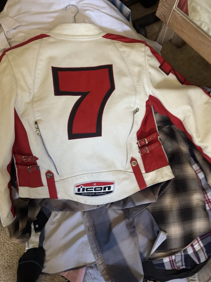 Icon Hella Crossbone Motorcycle Jacket Red/white Womenβs Size Medium New - Image 3 of 4