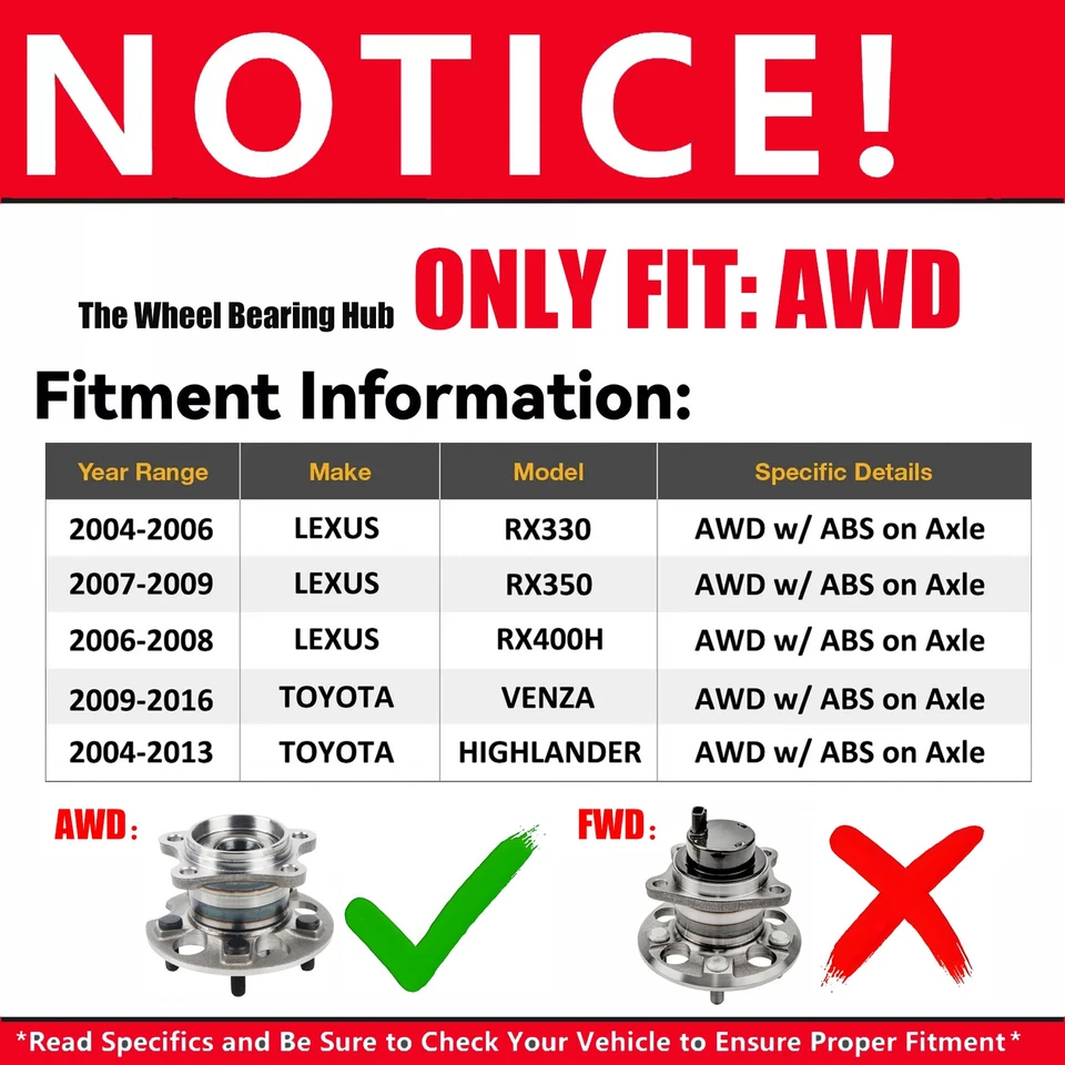 Pair AWD Rear Wheel Hub & Bearing Assembly 512284 for 2004 2005 2006 Lexus RX330 - Image 2 of 4