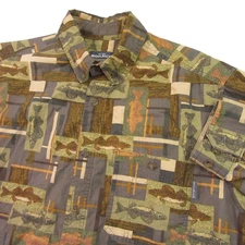 Woolrich Mens Button Up Shirt L Multicolor Allover Graphic Fishing Outdoor Long