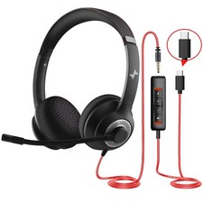 USB Headset with Microphone for PC, On-Ear Computer Laptop Headphones with No...