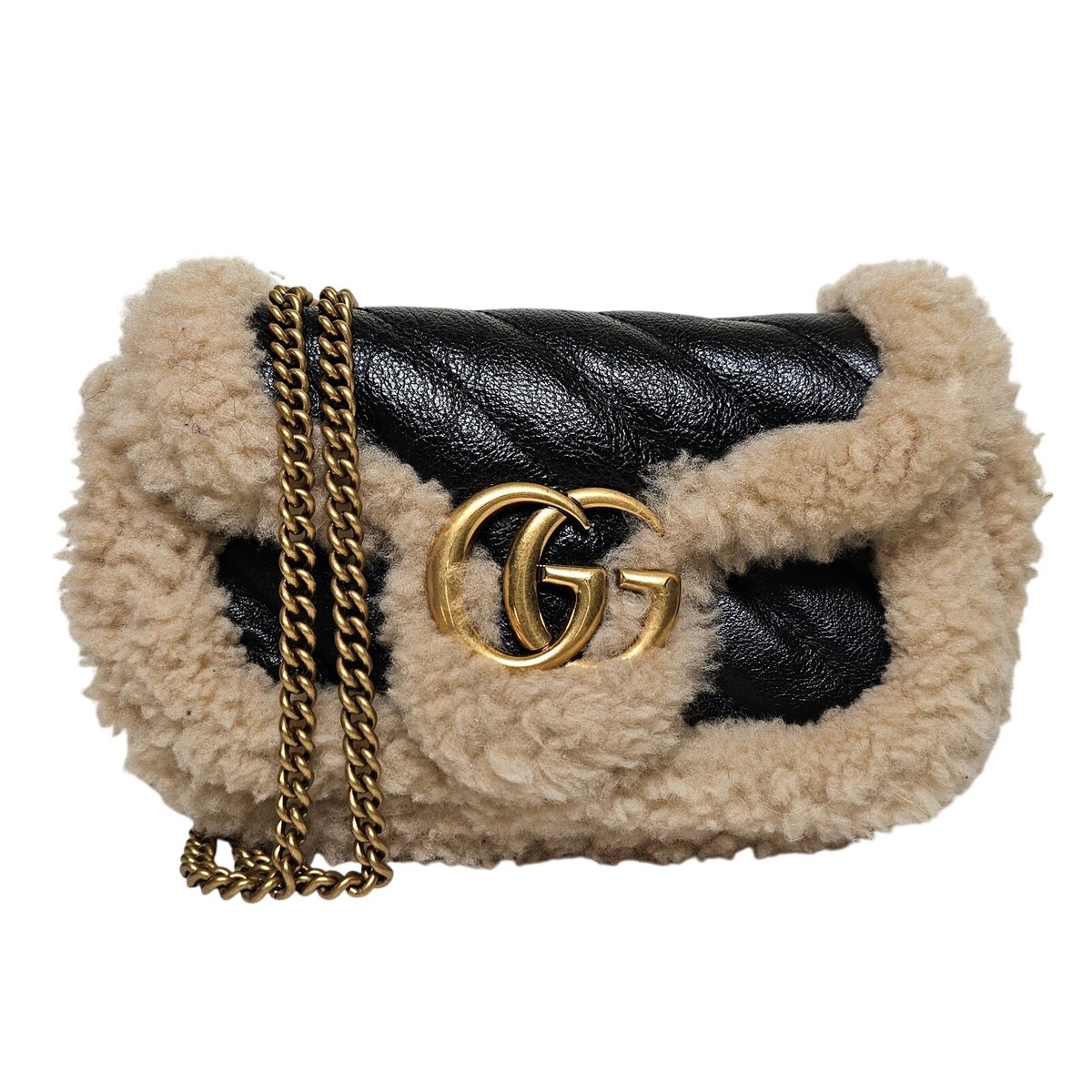 ショルダーバッグ・ポシェット Shearling Trim Super Mini GG Marmont Shoulder Bag Gucci GG Marmont Shearling Super Mini Flap Bag | eBay