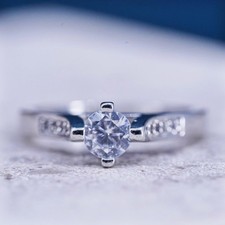 Size 6, vintage Sterling 925 silver engagement anniversary ring with cluster Cz