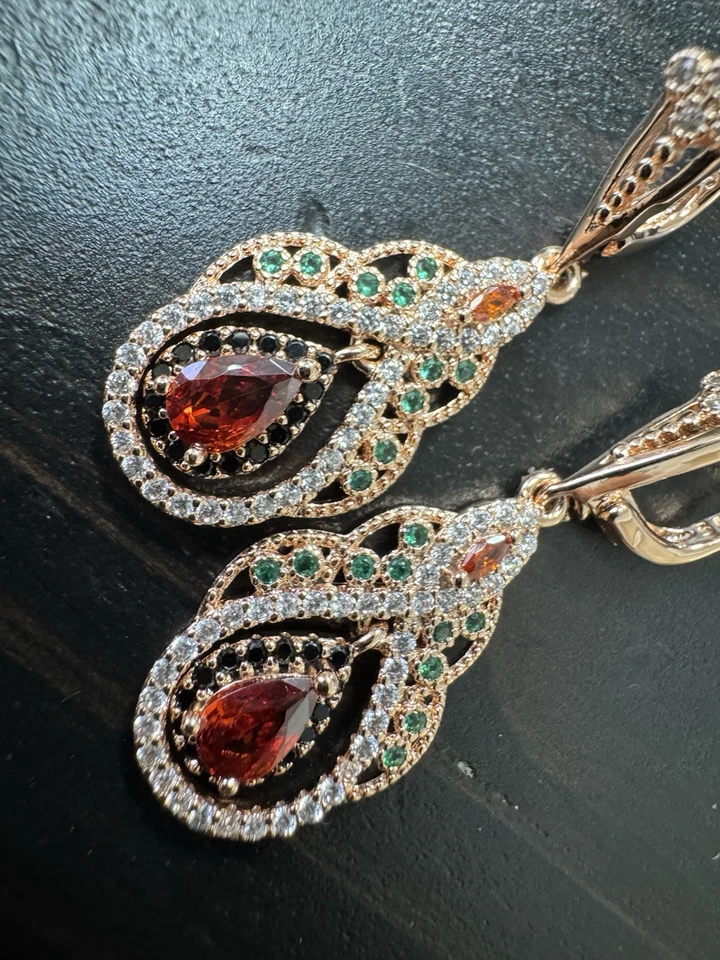 Pendientes colgantes 585 14K RG estampados cruz victoriana joya Foto 4 de 4