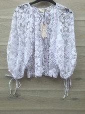 Image of Ted Baker white puff sleeve floral blouse top size UK 8 brand new