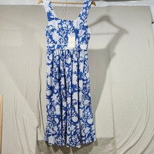 Entro Blue White Floral Midi Dress Sleeveless Empire Waist Pockets NWT Size S