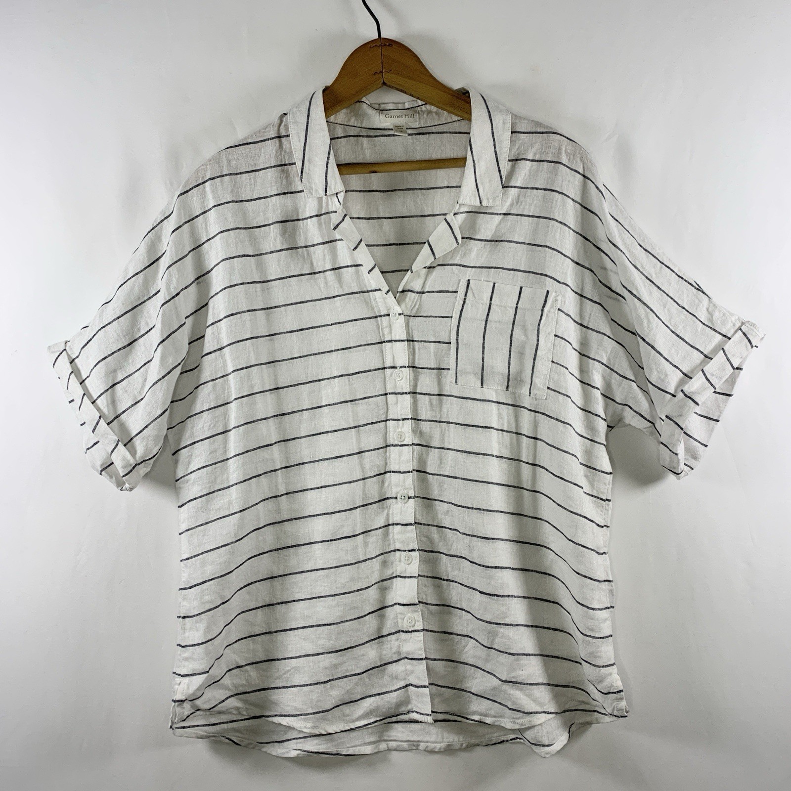 Garnet Hill Womens Linen Button Top Sz 12 Euro Summer Coastal Relaxed Boxy