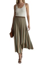 Zimmermann Hypnotic Midi Skirt | Metallic Green Stripe, Elastic Waist, Knitted