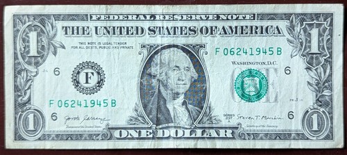 2017 A $1 bill fancy serial, birthday date note June 24, 1945. F 06241945 B - Picture 2 of 3