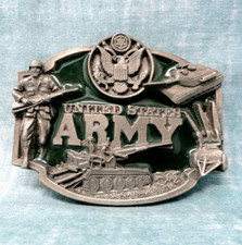 US Army Belt Buckle Soldier Tank Eagle Seal Military Vtg 80s Siskiyou  .XTT277