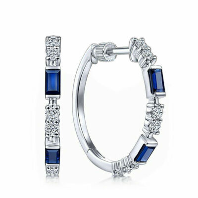 Gorgeous Silver Plated Hoop Earring Women Blue cubic zircon Jewelry  Simulated