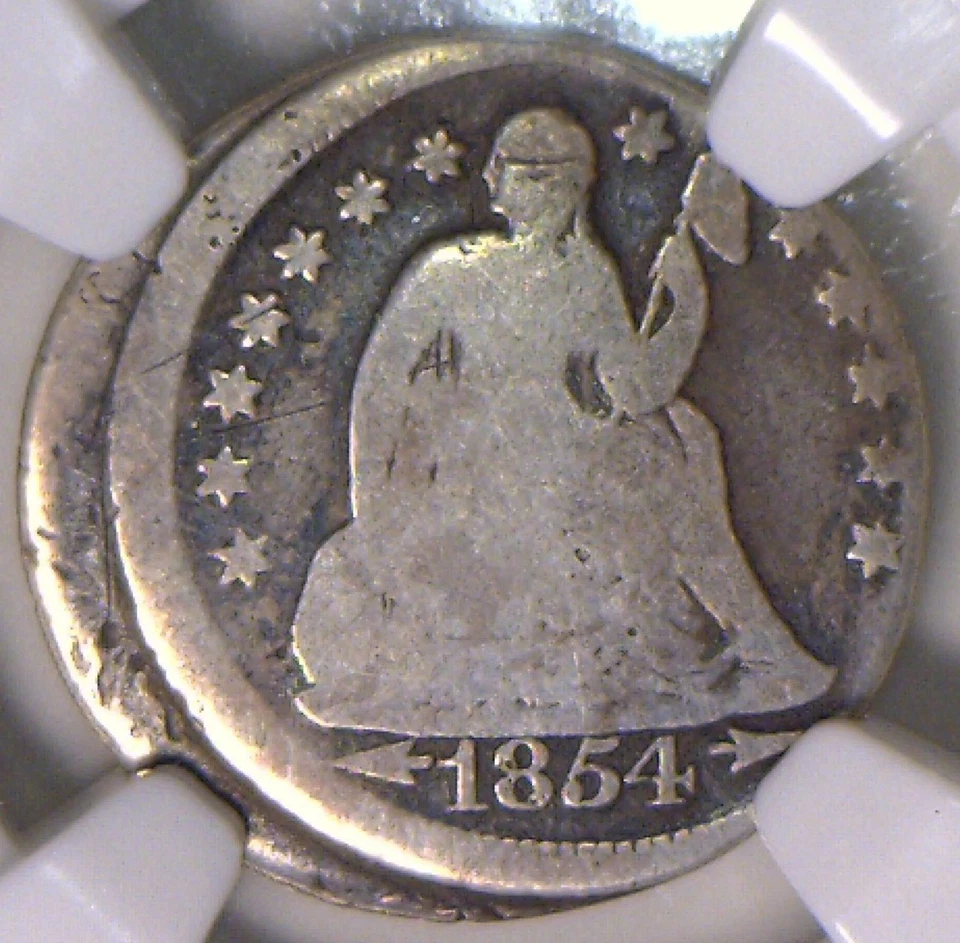 1854-O Arrows Seated Dime 10% Off-Center Mint Error NGC G-4; Rare O-Mint! - Image 2 of 4