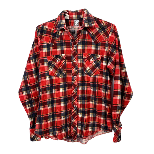 Vintage Karman Flannel Red Blue Cabincore Long Sleeve Shirt Pearl Snap Boys 18 - Bild 1 von 5