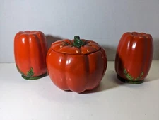 Vtg 1940s Maruhon Ware Tomato S & P Shakers And Sugar Bowl Occupied Japan MIOJ