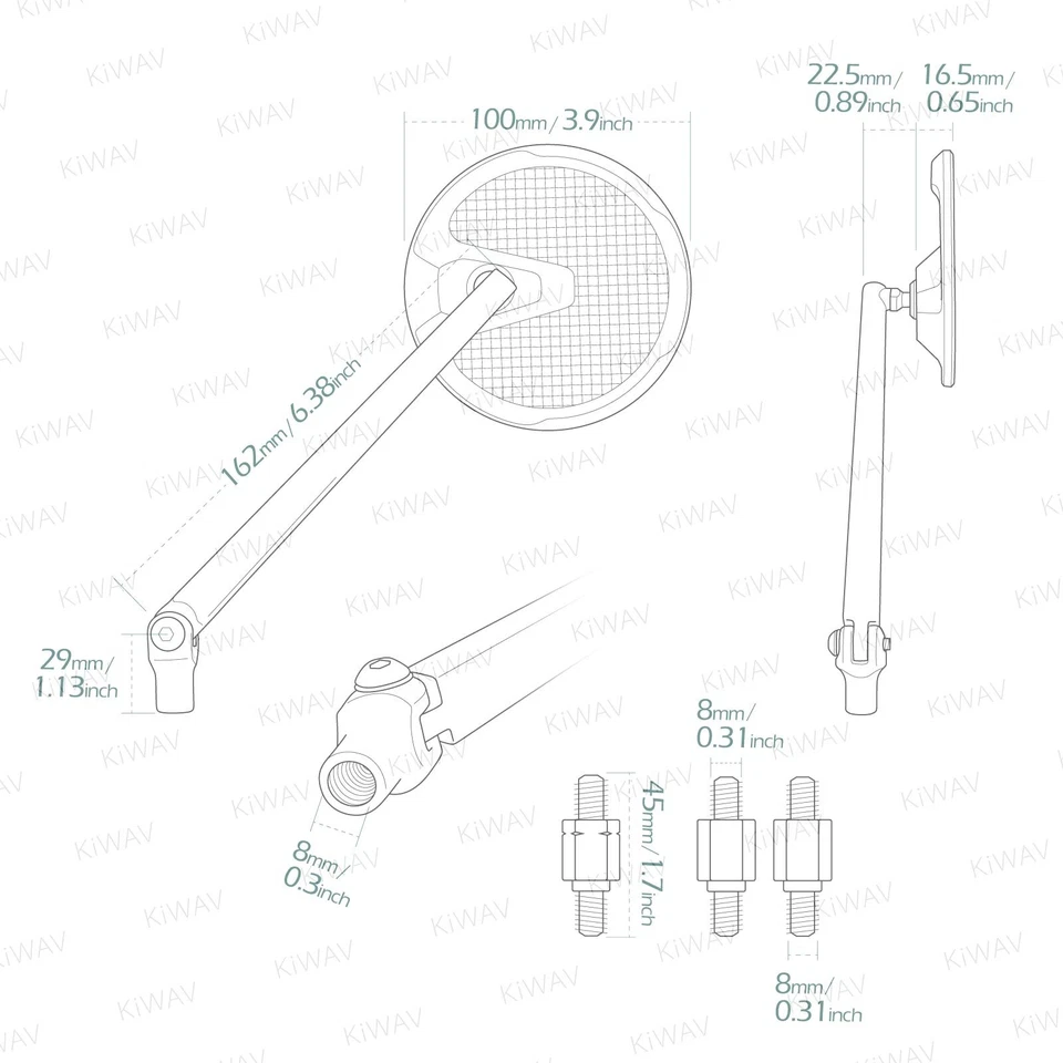 Espejos redondos MAMBA negro mate carbono se adapta a 8 mm para scooters Vespa Kymco TGB Foto 2 de 4