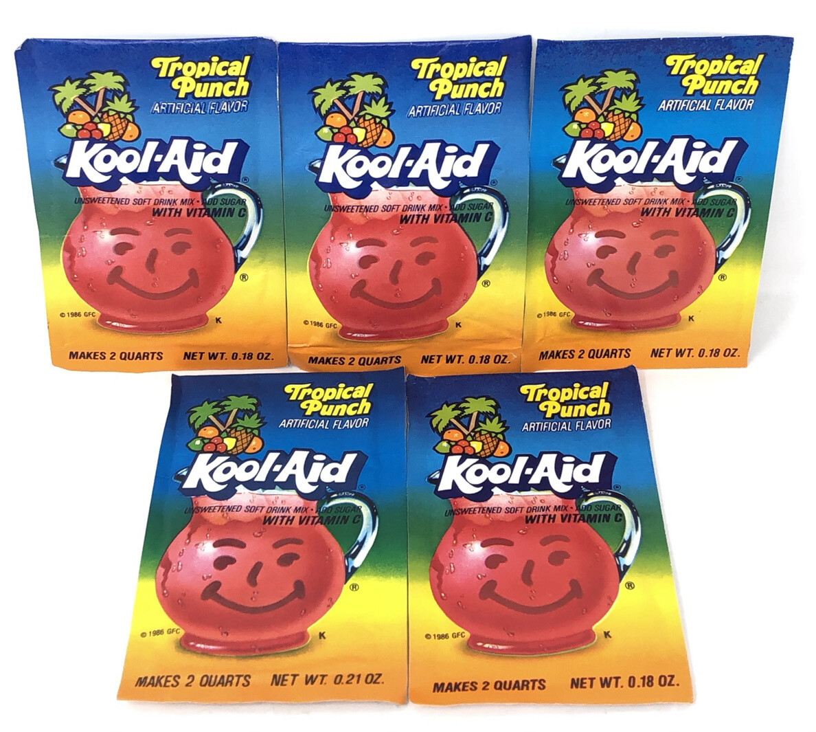VTG 1980s Kool-Aid Pack Lot (5) NOS Packets TROPICAL PUNCH General