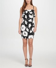 GUESS Floral Embroidered Bodycon With Removable Spaghetti Straps Black/White 2