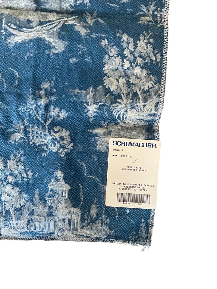 Muestra de tela Schumacher Sur La Rive azul y blanco muestra de 25 x 25 pulgadas. LEER Foto 4 de 4