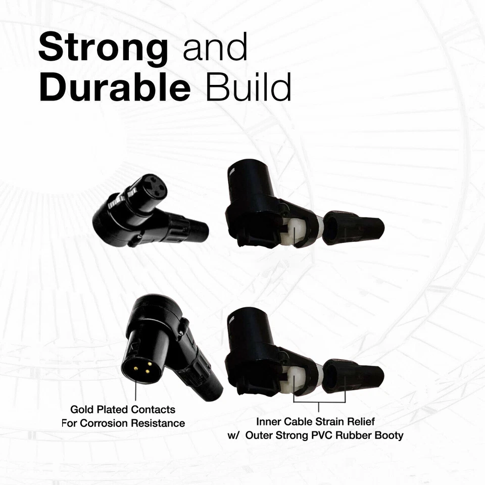 Right Angle 3-Pin XLR Male to RA Female Balanced Cable Custom Length, Color Cord - Image 4 of 4