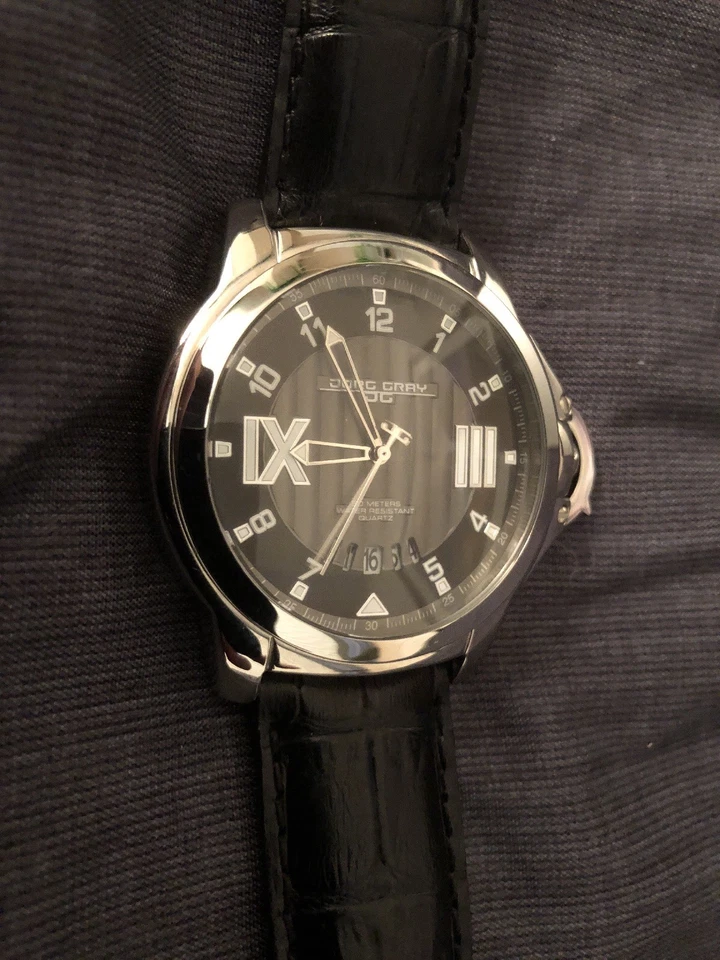 NUEVO Reloj para hombre Jorg gris JG1850-21 esfera gris con correa de cocodrilo de cuero genuino Foto 3 de 4